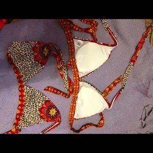 Venus size DDD bikini top. Orange multicolor